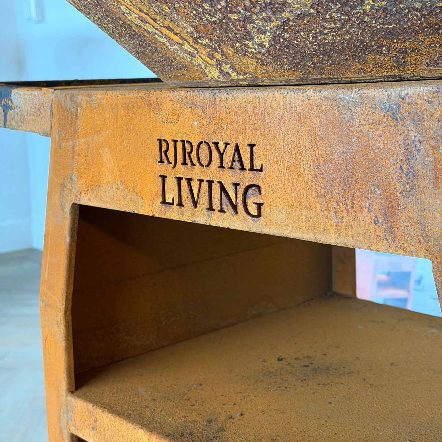 BBQ Plancha Grill Maestro XXXL Ø100cm Acciaio Corten - Con ruote grandi e contenitore per la legna