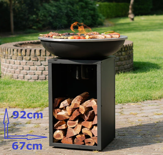 BBQ Plancha Grill Amigo - Con coperchio e contenitore per la legna Ø67cm