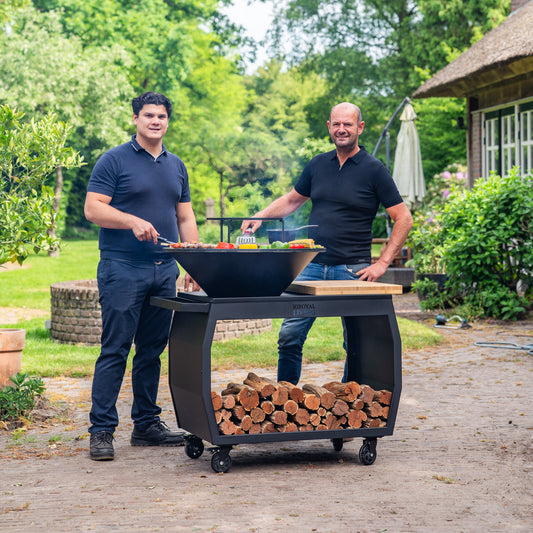 BBQ Plancha Grill Big Jack Black 3.0 - Con coperchio e contenitore per la legna