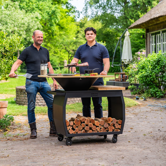 BBQ Plancha Grill Big Jack Black 3.0 - Con coperchio e contenitore per la legna