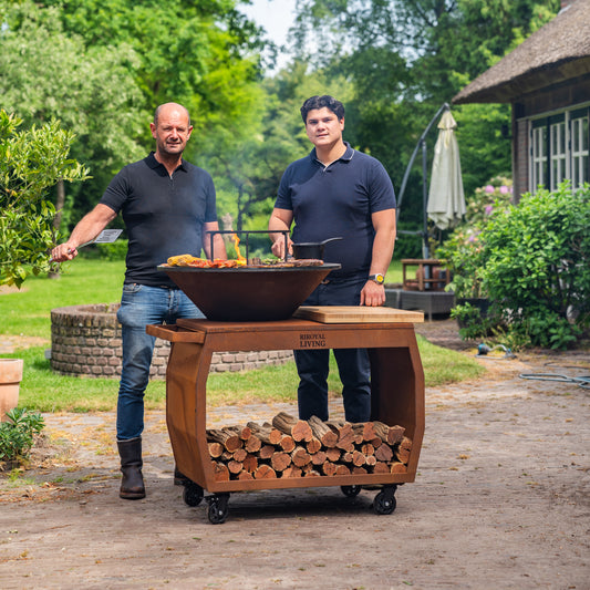 BBQ Plancha Grill Big Jack Corten Steel 3.0 - Con coperchio e contenitore per la legna