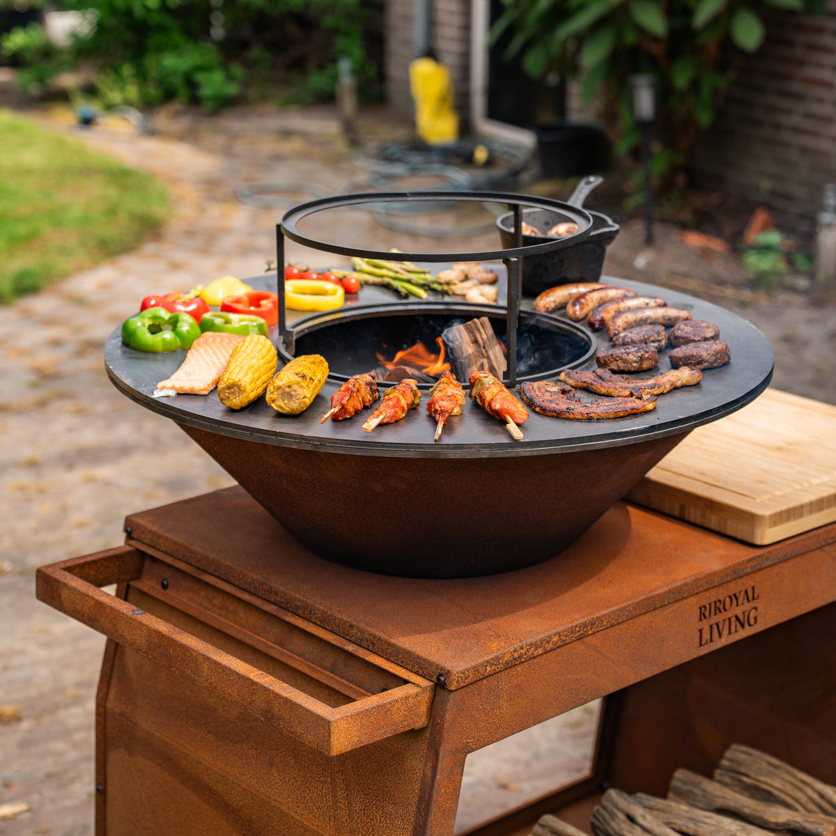 BBQ Plancha Grill Big Jack Corten Steel 3.0 - Con attizzatoio e porta legna