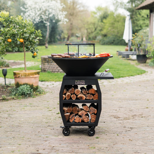 BBQ Plancha Grill Compañero XXL Blackline 2.0 - Con coperchio e contenitore per la legna Ø80cm