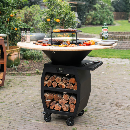 BBQ Plancha Grill Compañero XXL Blackline 2.0 - Con bordo in legno Plancha Mesa
