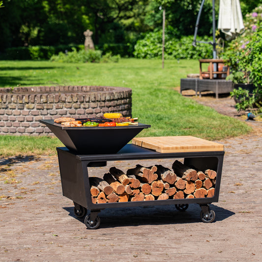 BBQ Plancha Grill Compañía - con coperchio e porta legna 60Ø - Con tagliere