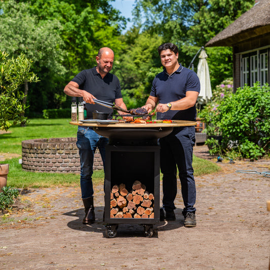 BBQ Plancha Grill Hermano XXL Blackline - Ø80cm 8mm con bordo in legno Mesa