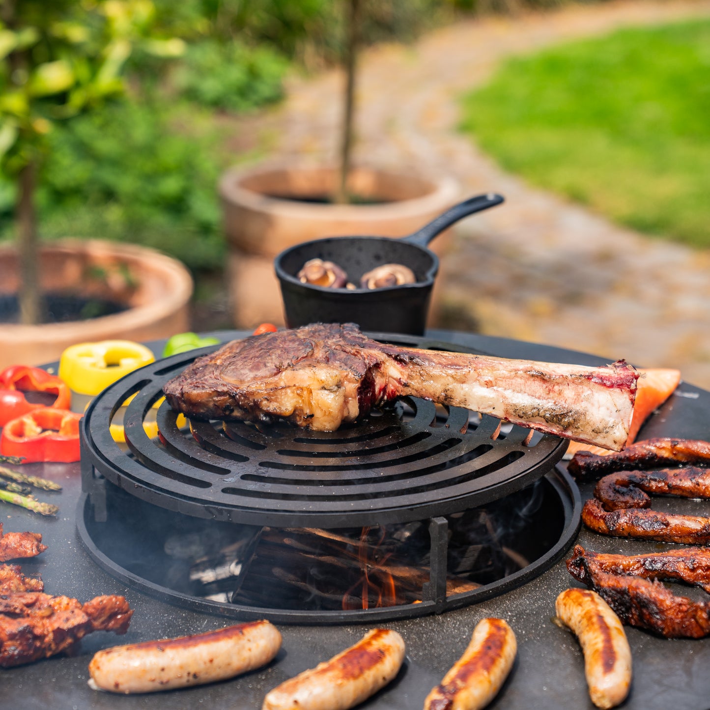 BBQ Plancha Grill Hermano XXL in acciaio Corten - Con attizzatoio e contenitore per la legna Ø80cm 8mm