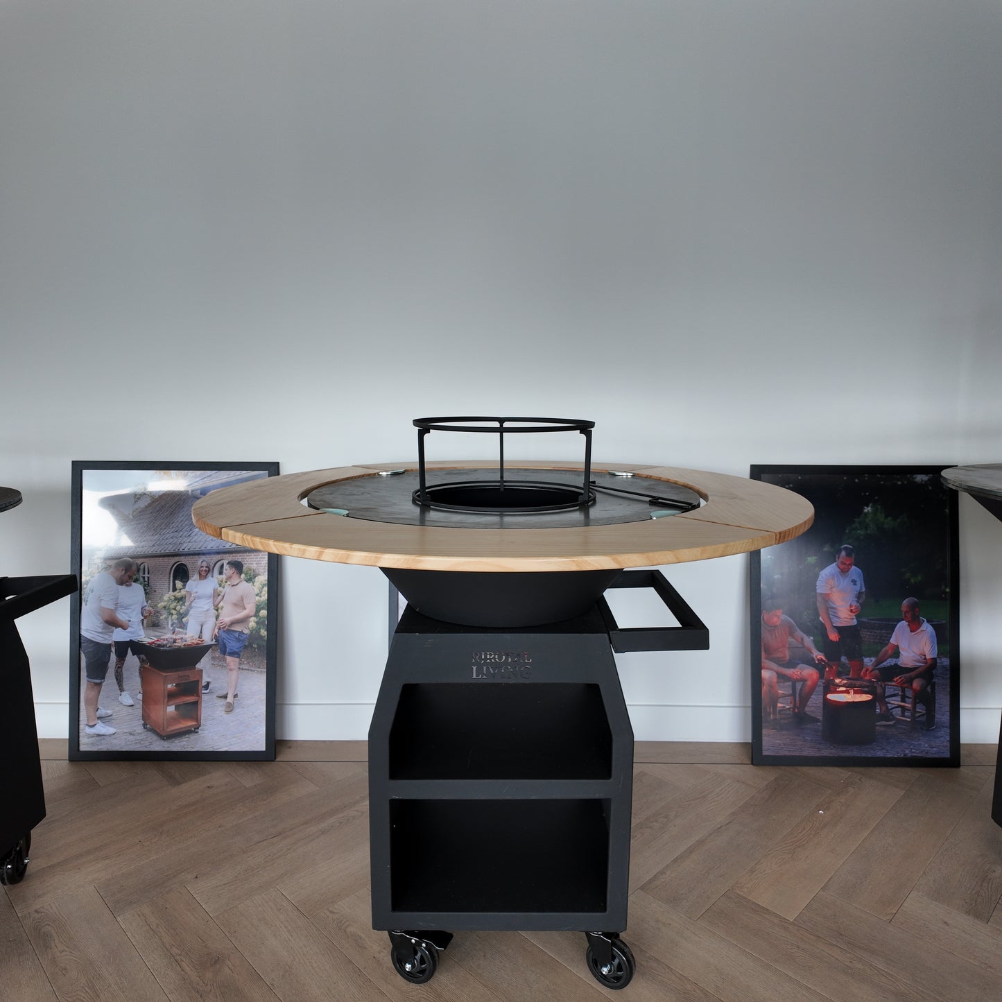 BBQ Plancha Grill Maestro XXXL Ø100cm Acciaio Corten - Con ruote grandi e contenitore per la legna