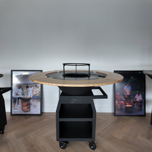 BBQ Plancha Grill Maestro XXXL Ø100cm Acciaio Corten - Con ruote grandi e contenitore per la legna