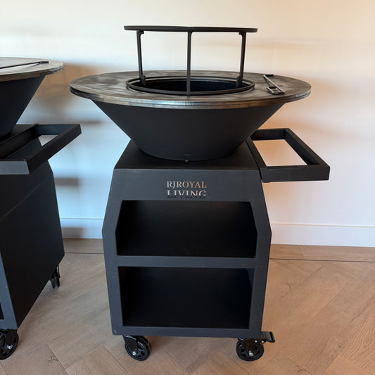 BBQ Plancha Grill Maestro XXXL Ø100cm Acciaio Corten - Con ruote grandi e contenitore per la legna