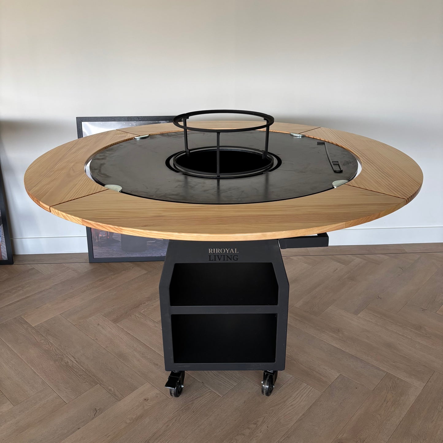 BBQ Plancha Grill Maestro XXXL Ø100cm Acciaio Corten - Con ruote grandi e contenitore per la legna