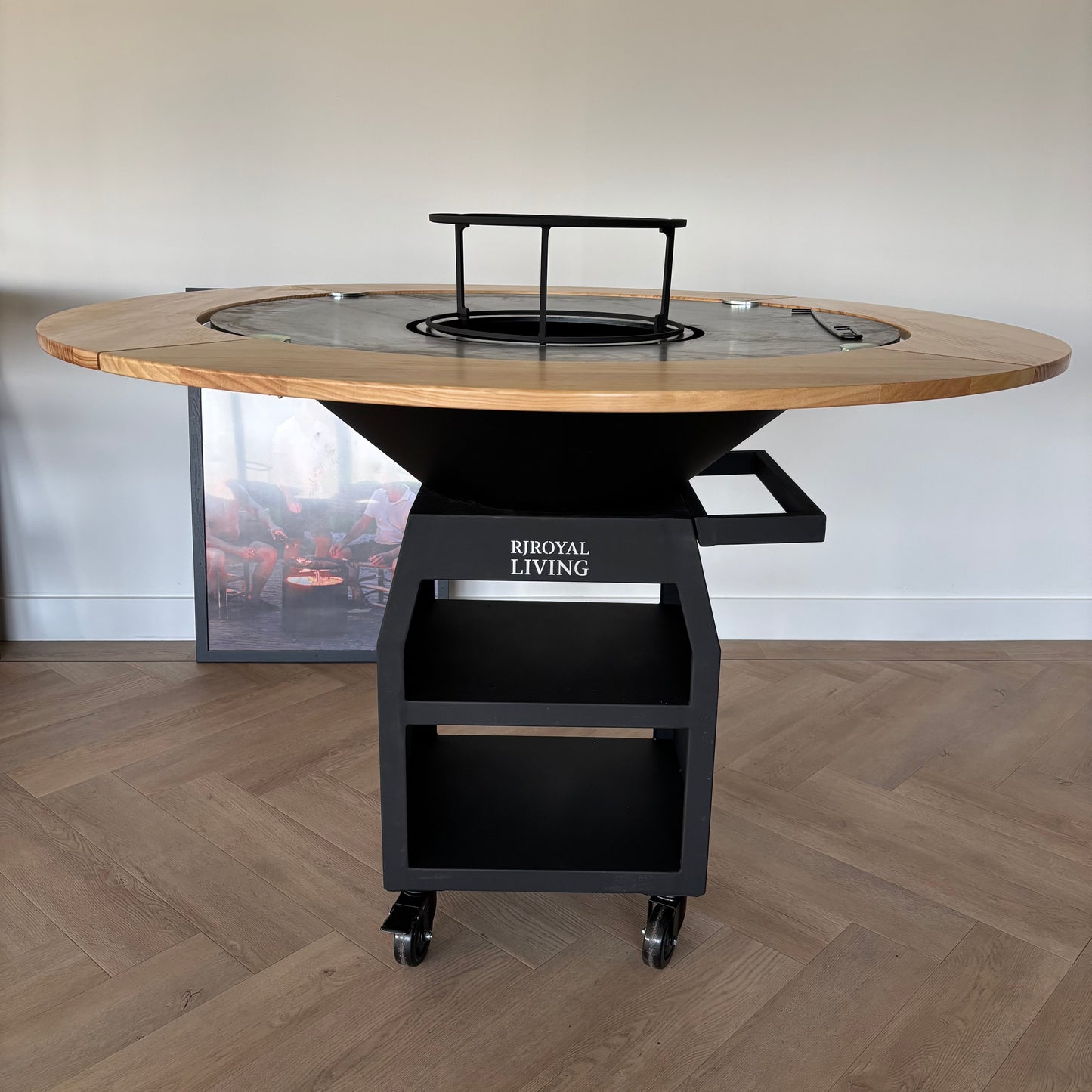 BBQ Plancha Grill Maestro XXXL Ø100cm Acciaio Corten - Con ruote grandi e contenitore per la legna