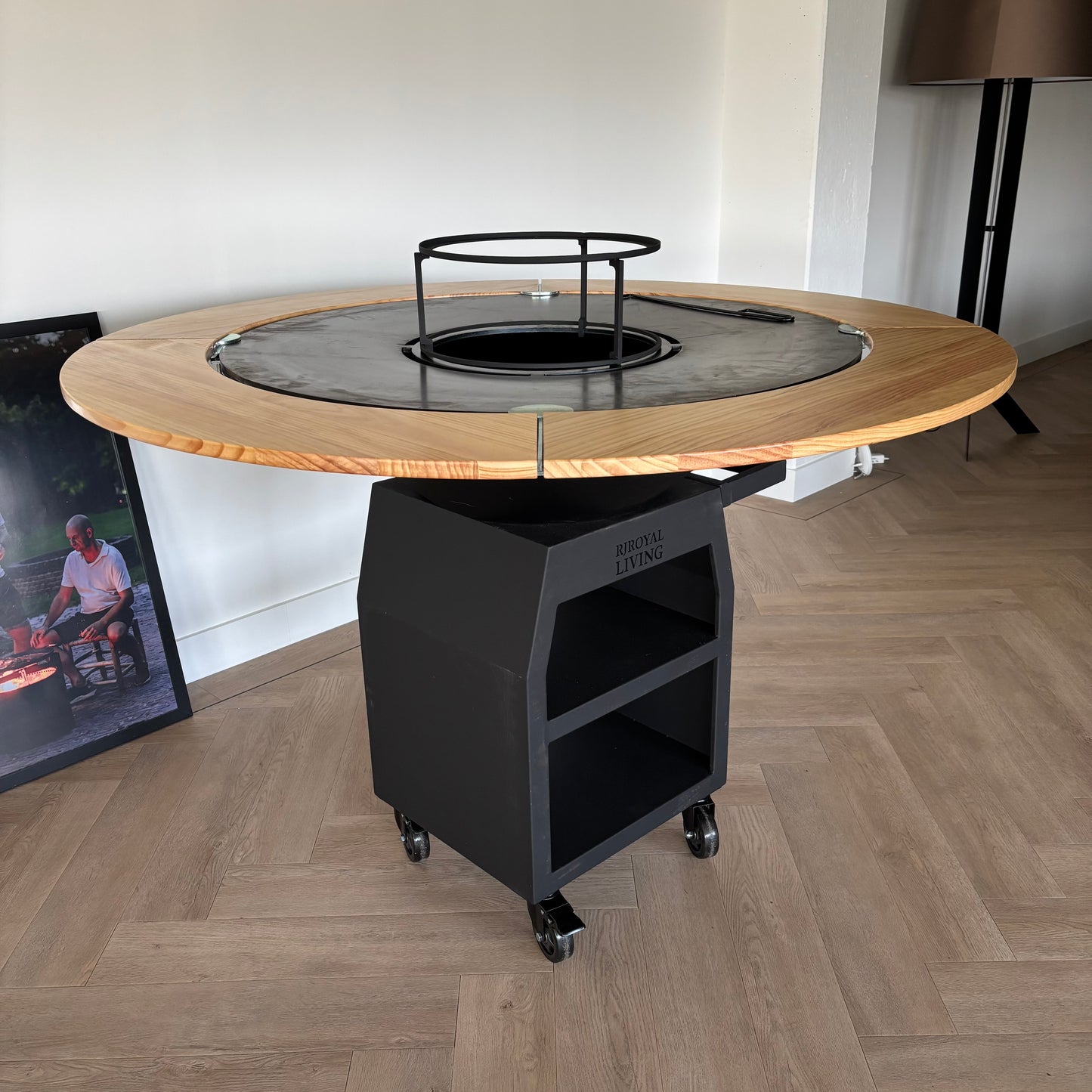 BBQ Plancha Grill Maestro XXXL Ø100cm Acciaio Corten - Con ruote grandi e contenitore per la legna