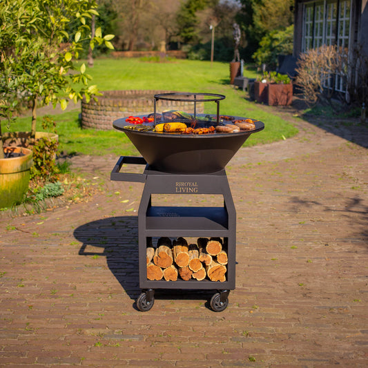 Griglia Plancha BBQ Maestro XXL Ø80 cm Blackline - Con attizzatoio e vano porta legna
