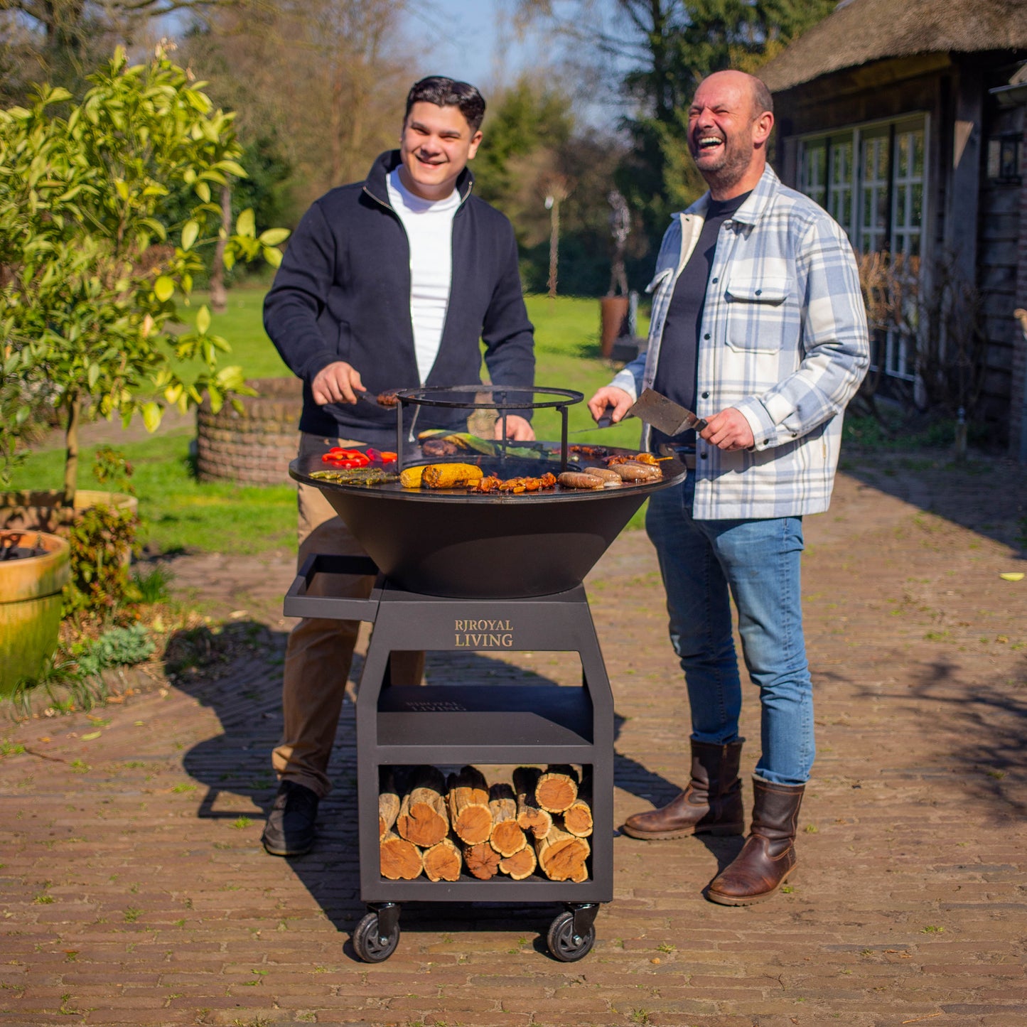 Griglia Plancha BBQ Maestro XXL Ø80 cm Blackline - Con attizzatoio e vano porta legna