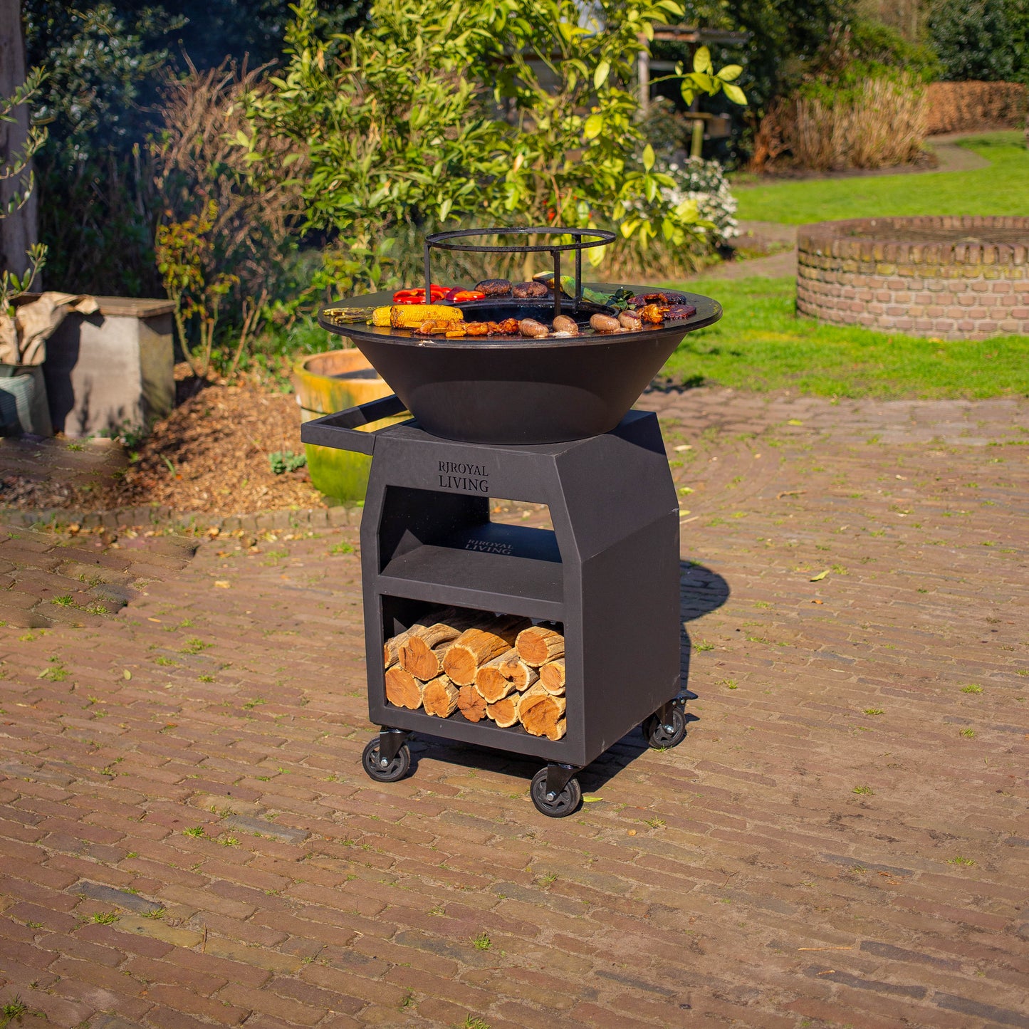 Griglia Plancha BBQ Maestro XXL Ø80 cm Blackline - Con attizzatoio e vano porta legna