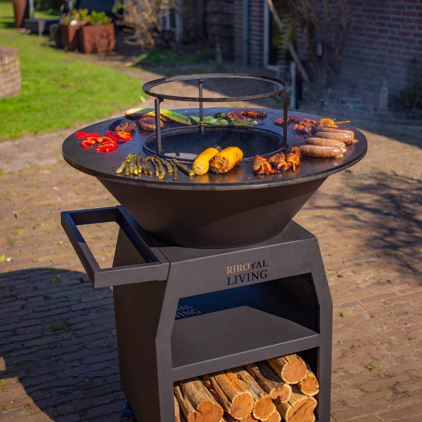 Griglia Plancha BBQ Maestro XXL Ø80 cm Blackline - Con attizzatoio e vano porta legna