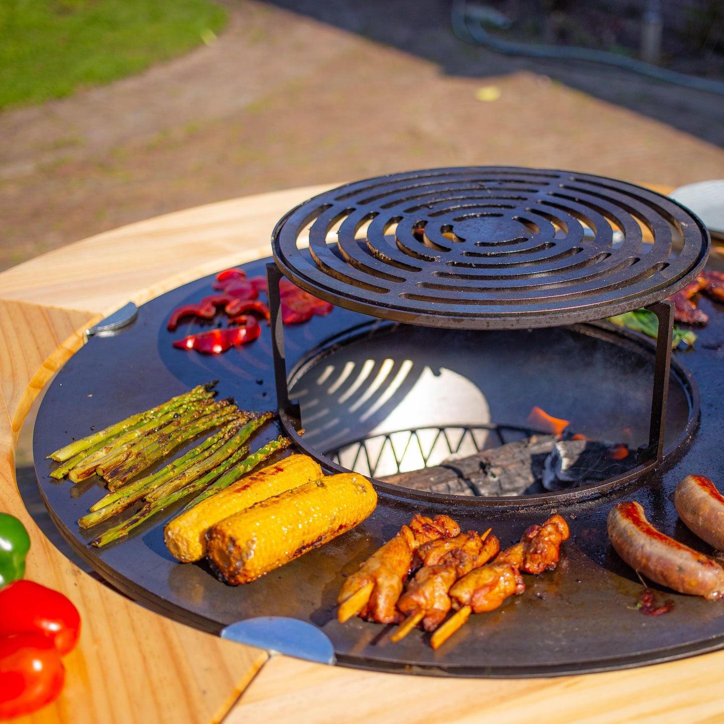 BBQ Plancha Grill Maestro XXXL Ø100cm Acciaio Corten - Con ruote grandi e contenitore per la legna