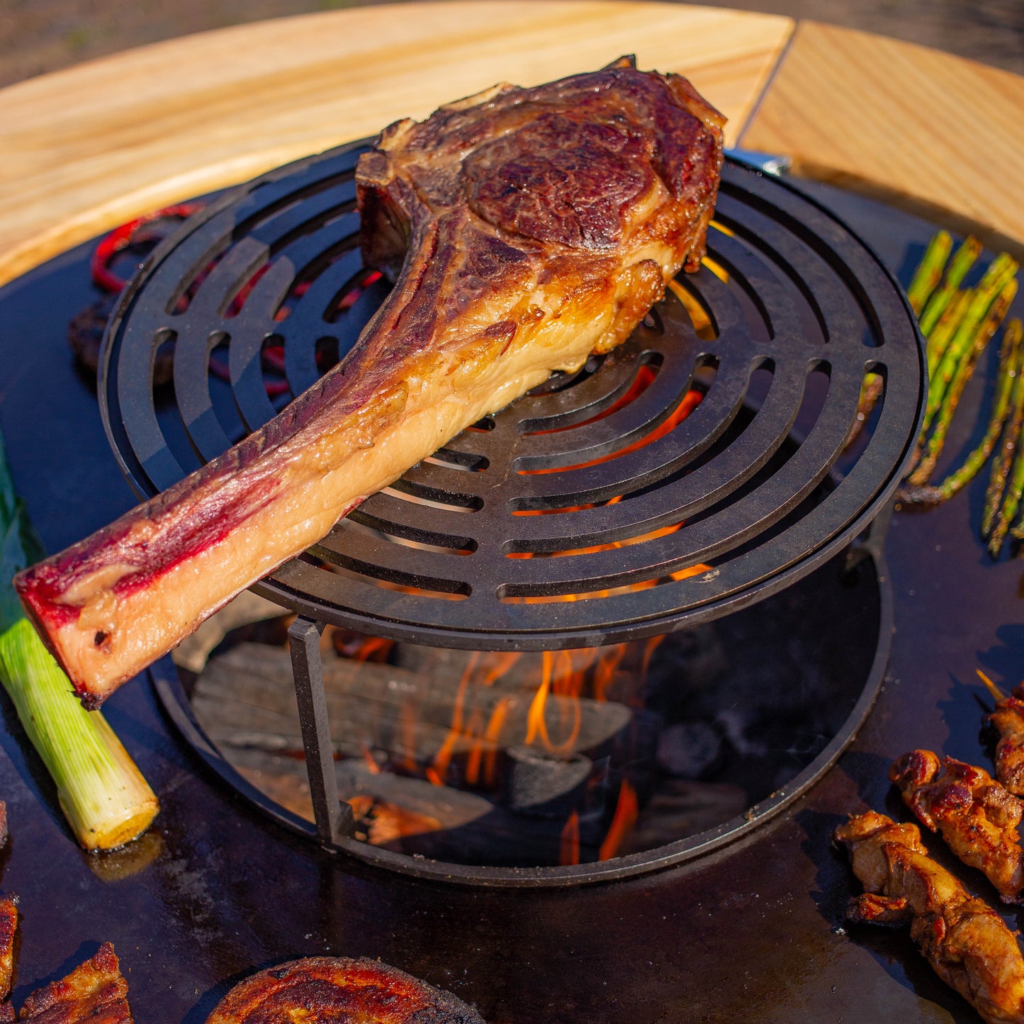BBQ Plancha Grill Maestro Smokeless XXL Ø80cm Blackline - Plancha Senza Fumo Con Bordo in Legno Mesa