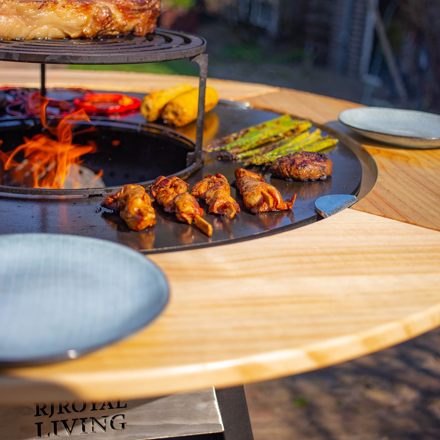 BBQ Plancha Grill Maestro Smokeless XXL Ø80cm Blackline - Plancha Senza Fumo Con Bordo in Legno Mesa