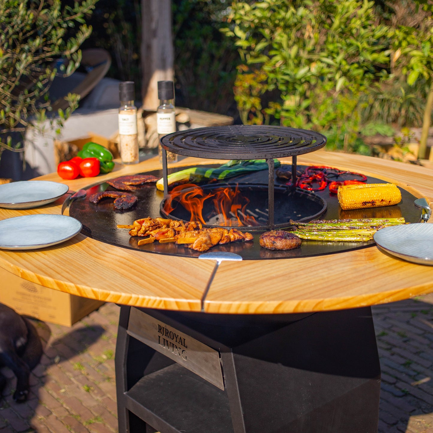 BBQ Plancha Grill Maestro Smokeless XXL Ø80cm Blackline - Plancha Senza Fumo Con Bordo in Legno Mesa