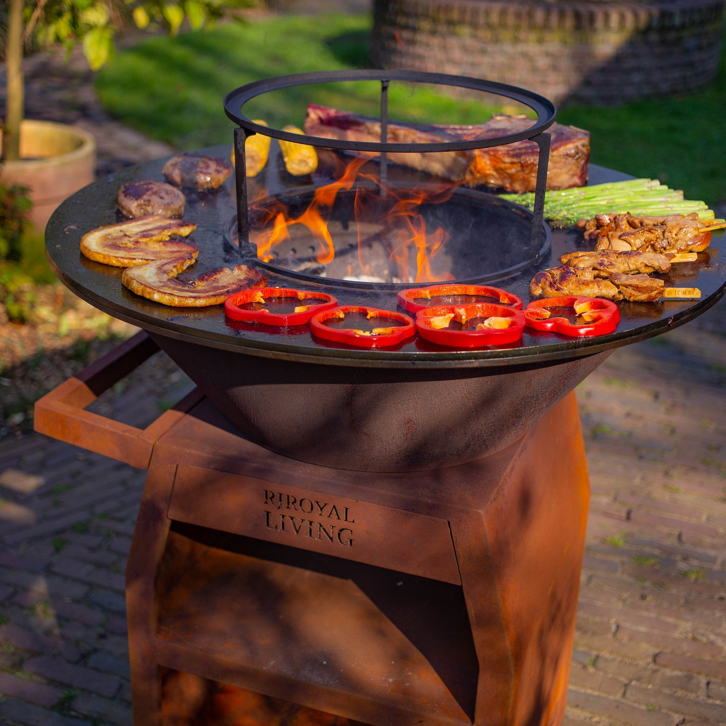 BBQ Plancha Grill Maestro Senza Fumo XXL Ø80cm Acciaio Corten - Plancha Senza Fumo