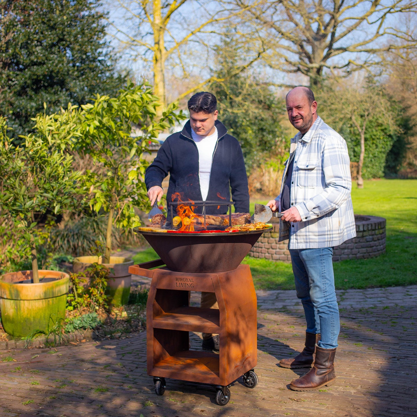 BBQ Plancha Grill Maestro Senza Fumo XXL Ø80cm Acciaio Corten - Plancha Senza Fumo