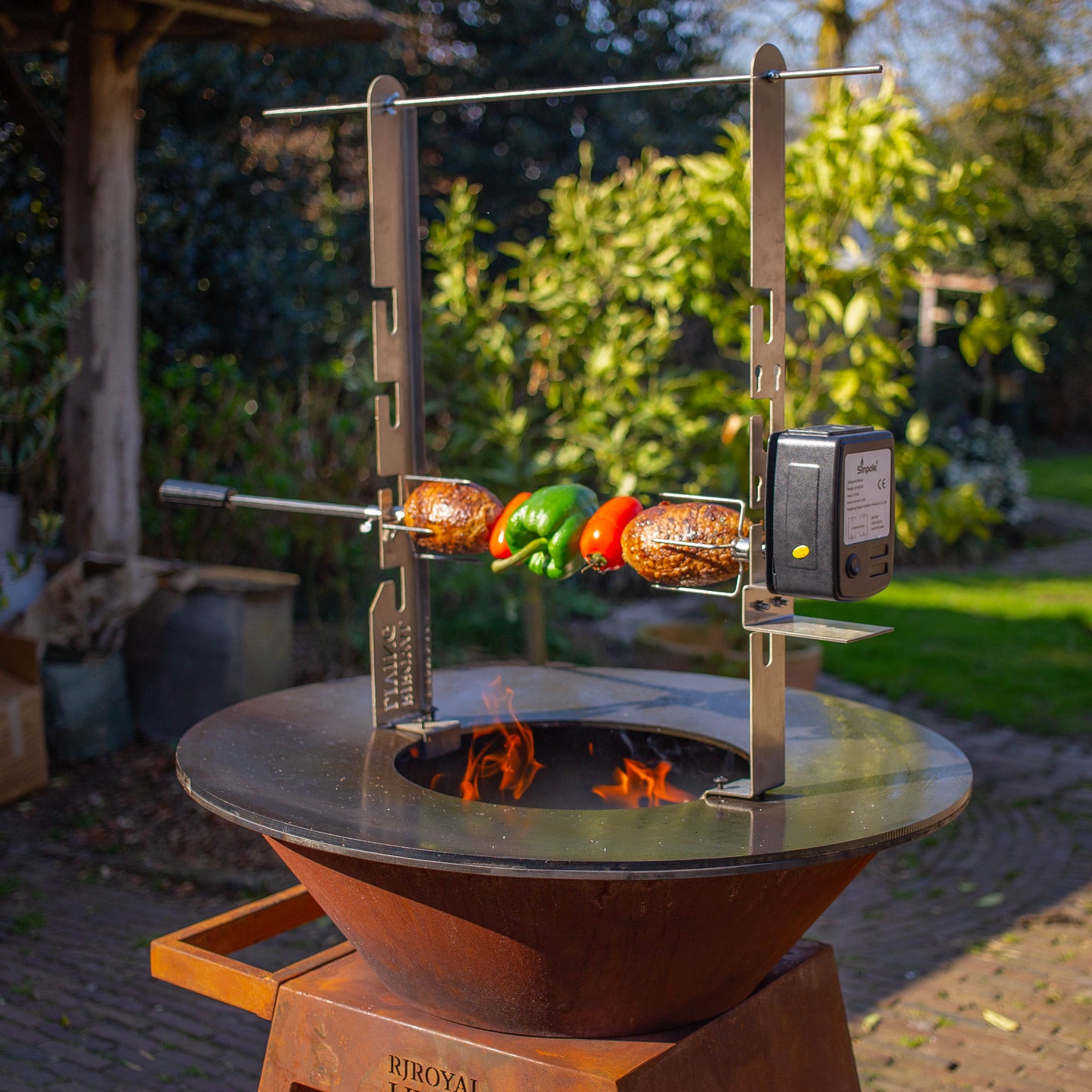 Set barbecue con piastra e girarrosto con motore (acciaio inox 304)