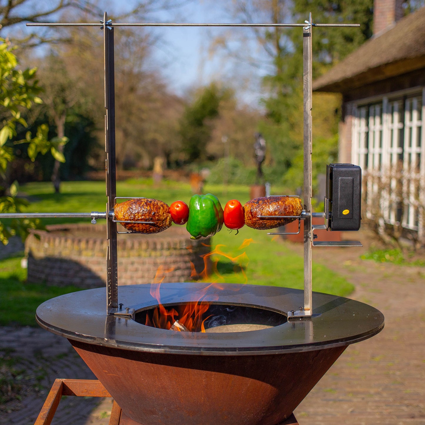 Set barbecue con piastra e girarrosto con motore (acciaio inox 304)