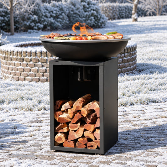 BBQ Plancha Grill Amigo - Con coperchio e contenitore per la legna Ø67cm