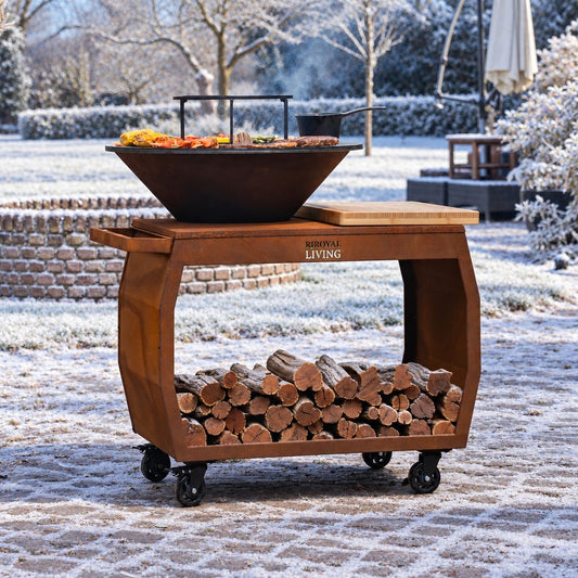 BBQ Plancha Grill Big Jack Corten Steel 3.0 - Con attizzatoio e porta legna
