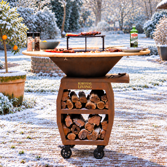 RJRoyal Living Compañero XXL Cortenstaal met Mesa in besneeuwde tuin