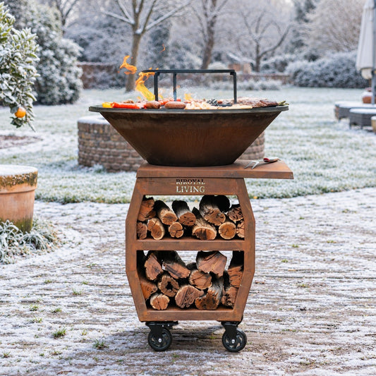 BBQ Plancha Grill Compañero XXL Corten Steel 2.0 - Con attizzatoio e porta legna Ø80cm