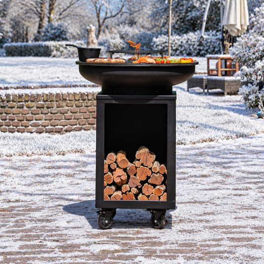 BBQ Plancha Grill Hermano XXL Blackline - Con attizzatoio e contenitore per la legna Ø80cm 8mm