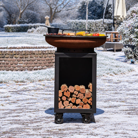 BBQ Plancha Grill Hermano XXL in acciaio Corten - Con attizzatoio e contenitore per la legna Ø80cm 8mm