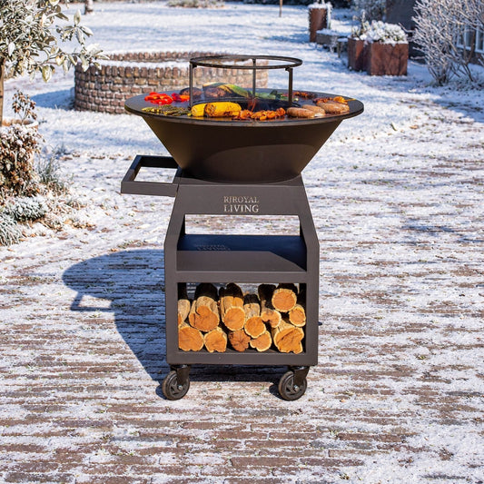 Griglia Plancha BBQ Maestro XXL Ø80 cm Blackline - Con attizzatoio e vano porta legna
