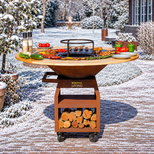 RJRoyal Living Maestro XXXL 100 Cortenstaal met Mesa in besneeuwde tuin